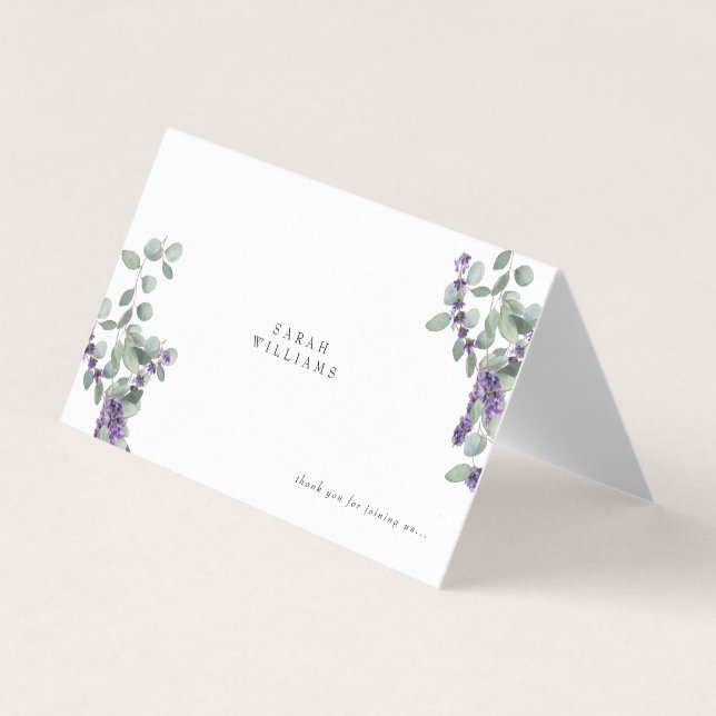 Tarjeta Lavender Eucalyptus Boda Mesa Place Card (Anverso)