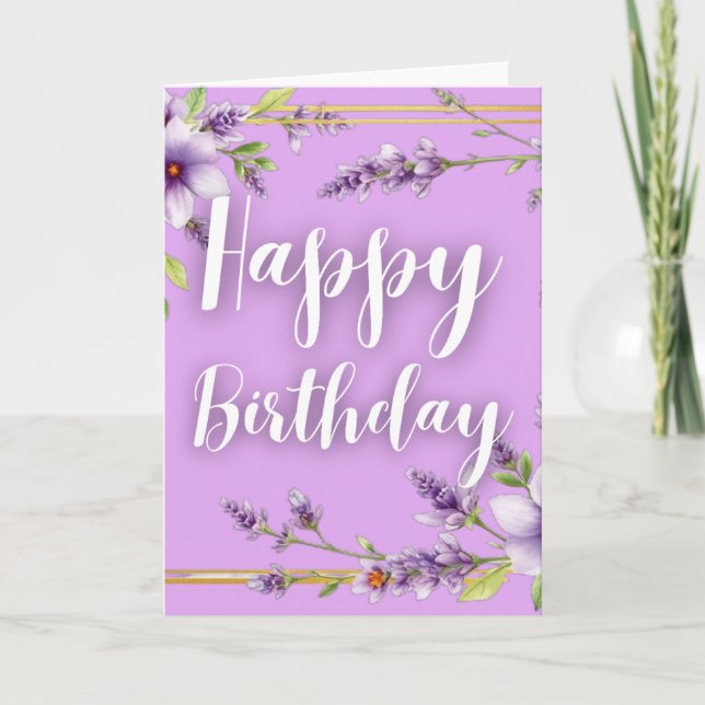 Tarjeta Lavender Floral Watercolor Happy Birthday Greeting (Anverso)