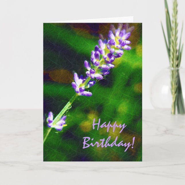 Tarjeta Lavender Flores Floral Feliz cumpleaños (Anverso)