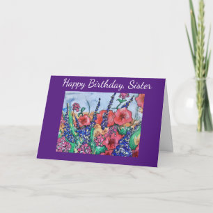 Tarjeta Lavender Poppies Hermana Flor de cumpleaños acuare