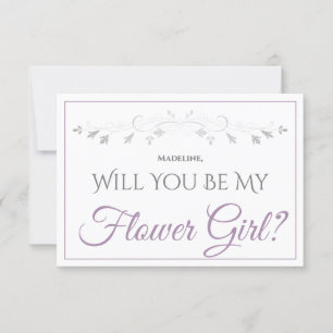 Tarjeta Lavender Purple & Gray Be My Fllower Girl Card