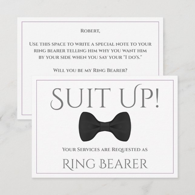 Tarjeta Lavender Purple & Grey Be My Ring Bearter Card (Anverso / Reverso)