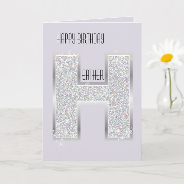 Tarjeta Lavender Purple Silver Glitter Letter H (Planta pequeña)