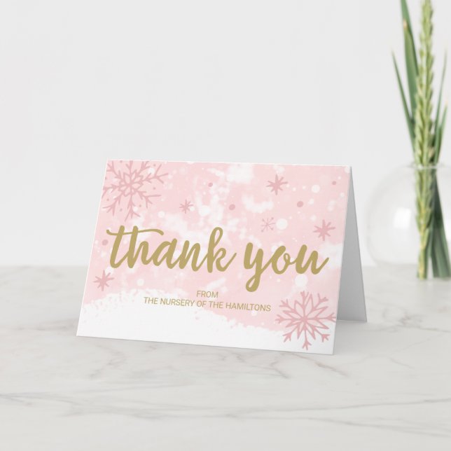 Tarjeta Lavender Snowflakes Winter Baby Shower Gracias C (Anverso)