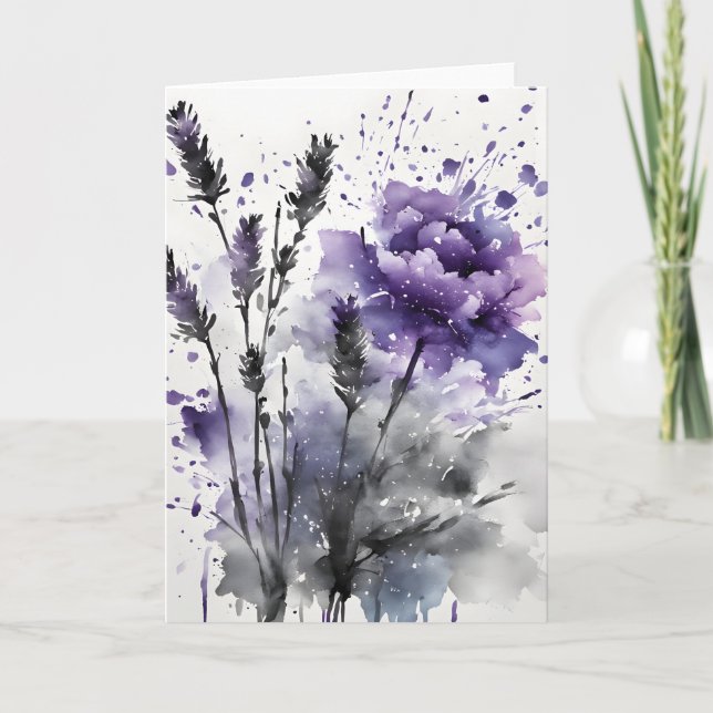 Tarjeta Lavender - Watercolor flowers (Anverso)