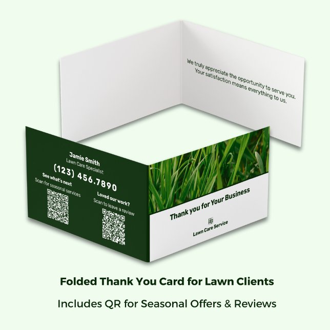 Tarjeta Lawn Care Folding Review (Revisión plegada) Gracia (Folded 3.5x2 Horizontal – Lawn Care Thank You Card)