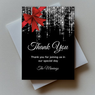 Tarjeta Lazo Brillante Rojo Negro Plateado Chic Gracias