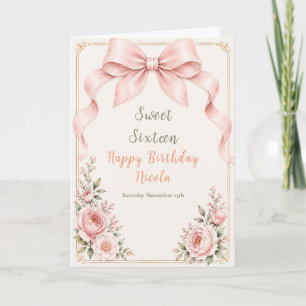 Tarjeta Lazo Coqueto Floral Dulces Dieciséis