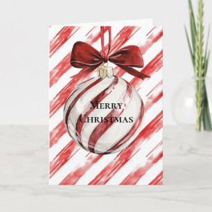 Tarjeta Lazo de adorno de Navidad de rayas rojas