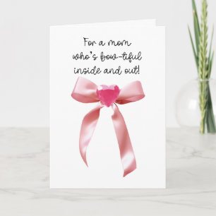 Tarjeta Lazo de Coqueta Rosa Corazón Brillante Mamá