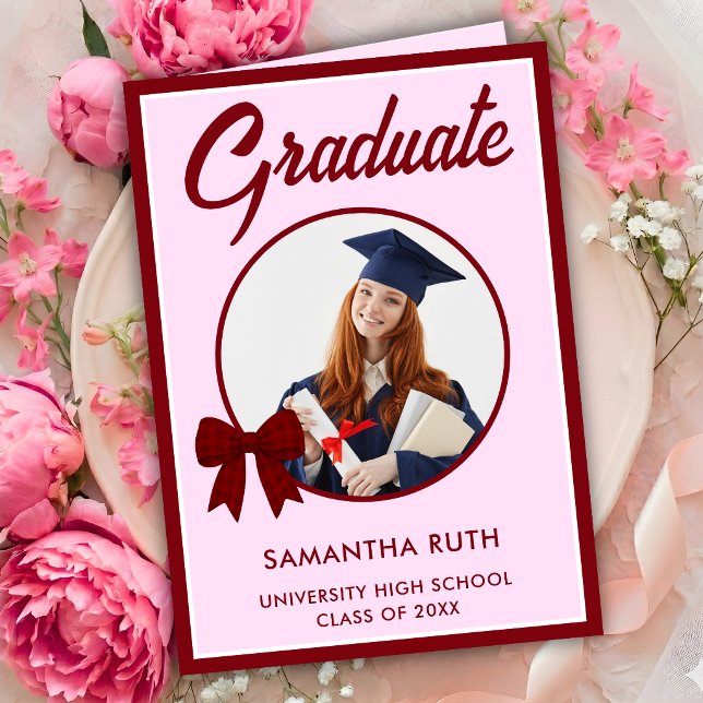 Tarjeta Lazo de Gingham de Borgoña Foto Graduación (Subido por el creador)