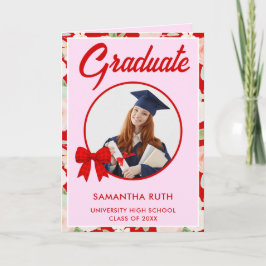 Tarjeta Lazo de gingham rojo de flor silvestre Foto Gradua