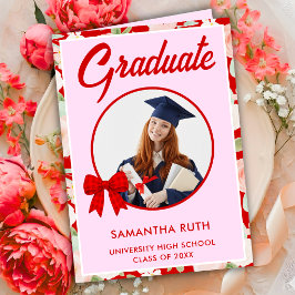 Tarjeta Lazo de gingham rojo de flor silvestre Foto Gradua