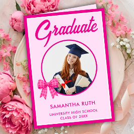Tarjeta Lazo de gingham rosa intenso Foto Graduación