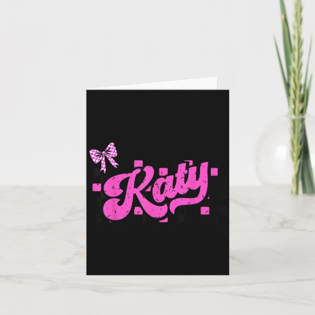 Tarjeta Lazo de mariposa coqueta de cuadros retro Katy (Anverso)