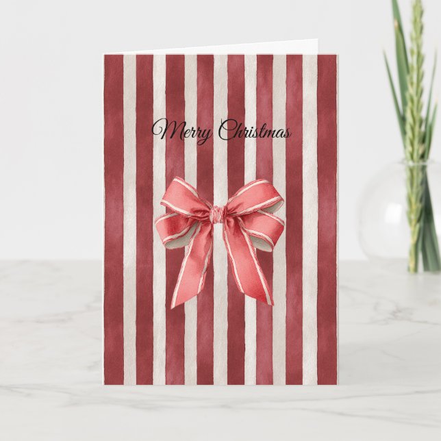 Tarjeta Lazo de Navidad con Rayas Rojas (Anverso)