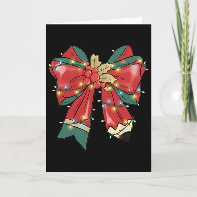 Tarjeta Lazo de Navidad para Profesores Coquette Lápiz Nav (Anverso)