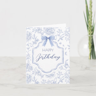 Tarjeta Lazo de patrón floral vintage blanco azul