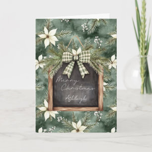 Tarjeta Lazo floral de pizarra de Navidad marrón verde rús