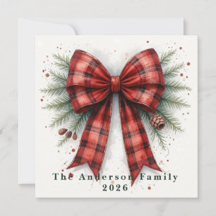 Tarjeta Lazo navideño de acuarela roja festiva