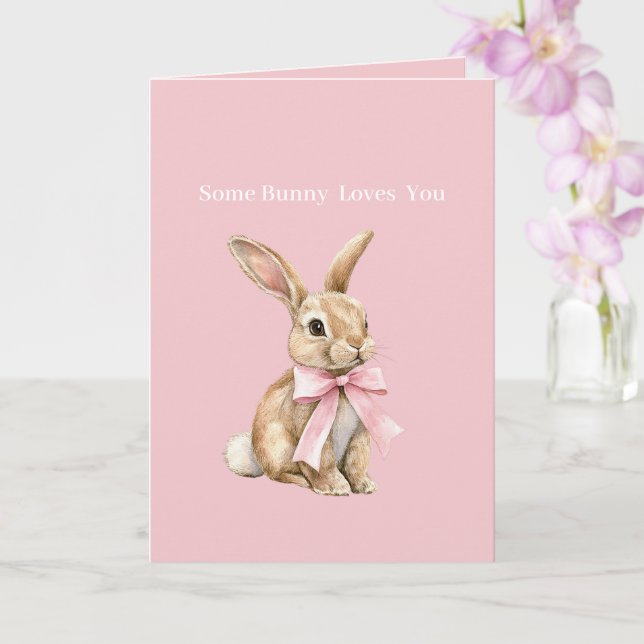 Tarjeta Lazo Rosa Algún Conejito Te Ama (Orquídea)