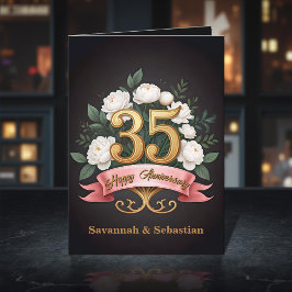 Tarjeta Lazo rosa blanco 35° aniversario Boda