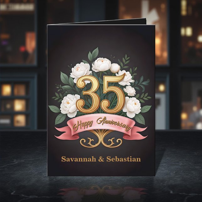 Tarjeta Lazo rosa blanco 35° aniversario Boda (Subido por el creador)