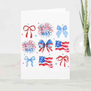Tarjeta Lazos Coquette Rojo Blanco Azul Bandera De Usa 4 D