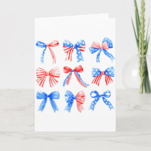 Tarjeta Lazos Coquette Rojo Blanco Azul Bandera De Usa 4 D