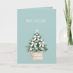 Tarjeta Lazos de árbol de Navidad costero azul playa océan