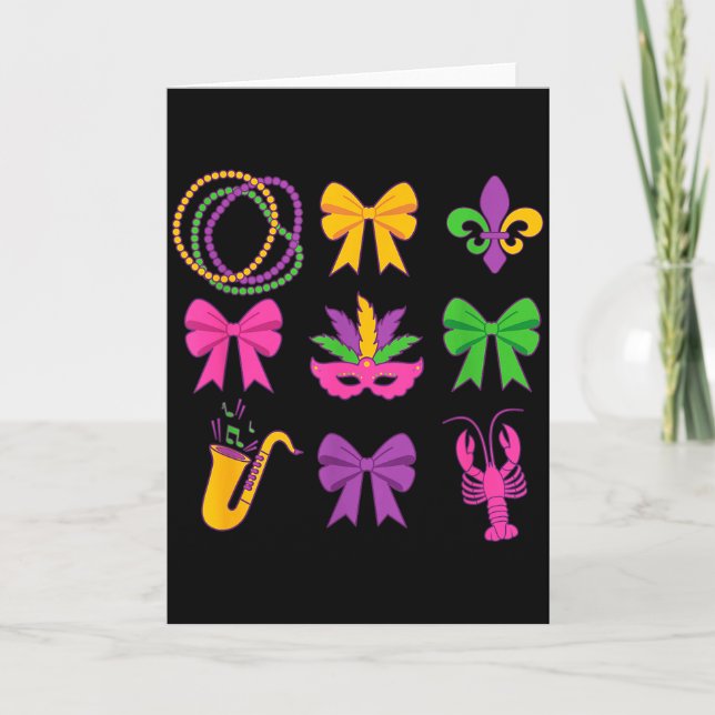 Tarjeta Lazos de Coqueta de Mardi Gras Lindos (Anverso)