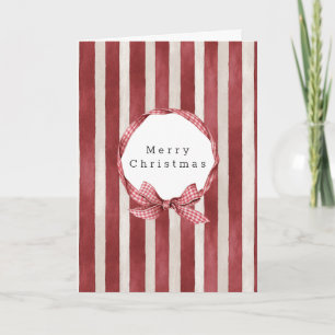 Tarjeta Lazos de rayas de crema roja de Navidad