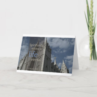 Tarjeta LDS cita "Minded es espiritual eterno de vida "