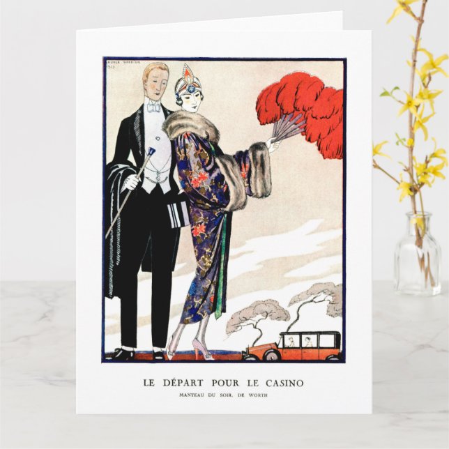Tarjeta Le départ pour le casino por George Barbier (flor amarilla)