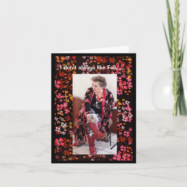 Tarjeta Le gusta la caída y lleva botas favoritas (Anverso)