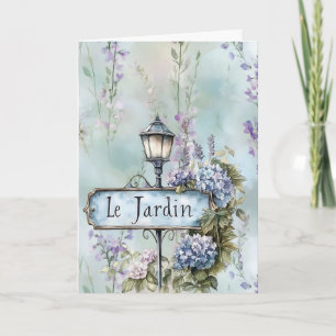 Tarjeta Le Jardin (el jardín) Bonito Flores violetas