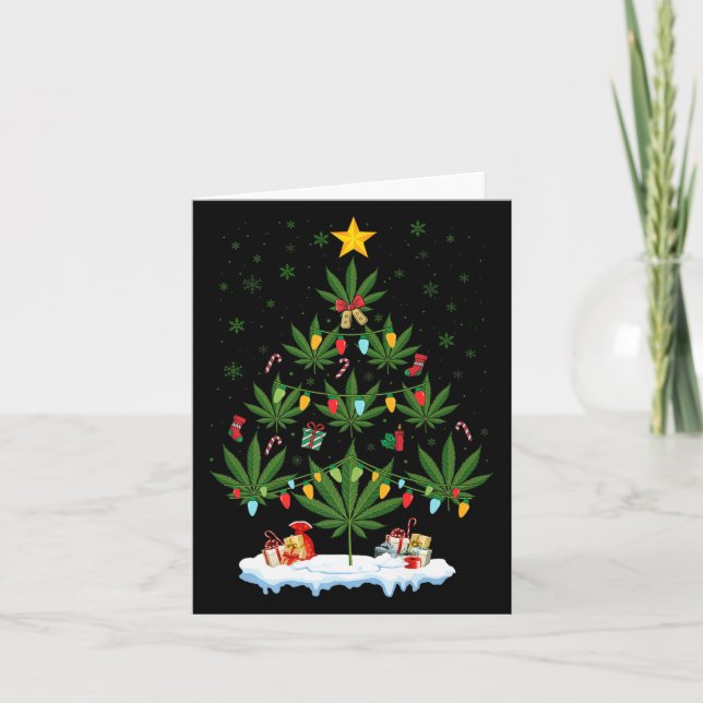 Tarjeta Leaf Christmas Tree Weed Stoner Xmas Premium  (Anverso)