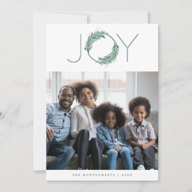 Tarjeta Leafy Blue Joy wreath Navidades/foto de vacaciones (Anverso)