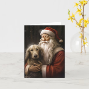 Tarjeta Lebrel afgano con Navidad festiva de Santa Claus