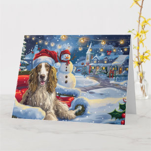 Tarjeta Lebrel afgano en trineo nieve Navidad