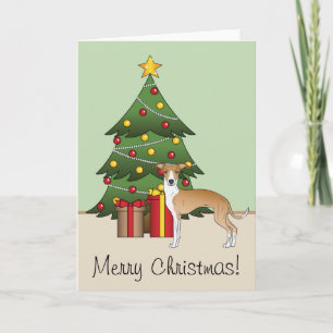 Tarjeta Lebrel Italiano Beige y Blanco y árbol de Navidad