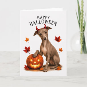 Tarjeta Lebrel Italiano Halloween Perro Diablo