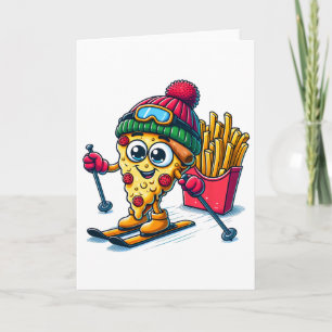 Tarjeta Lección de esquí Pizza Pizza Pizza de esquí frio