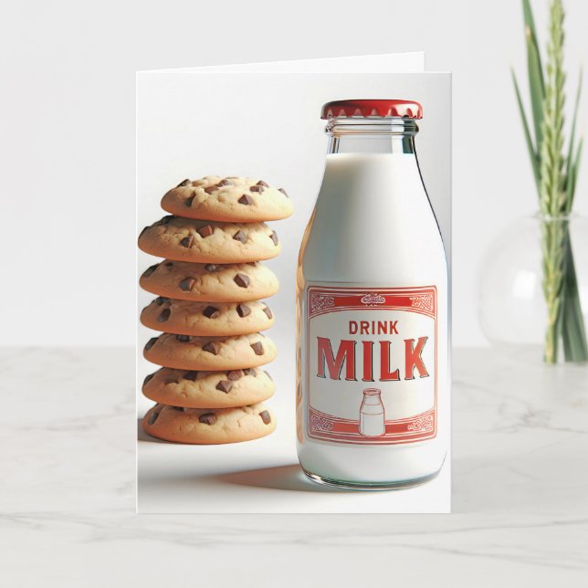 Tarjeta Leche de cumpleaños y galletas de chocolate (Anverso)