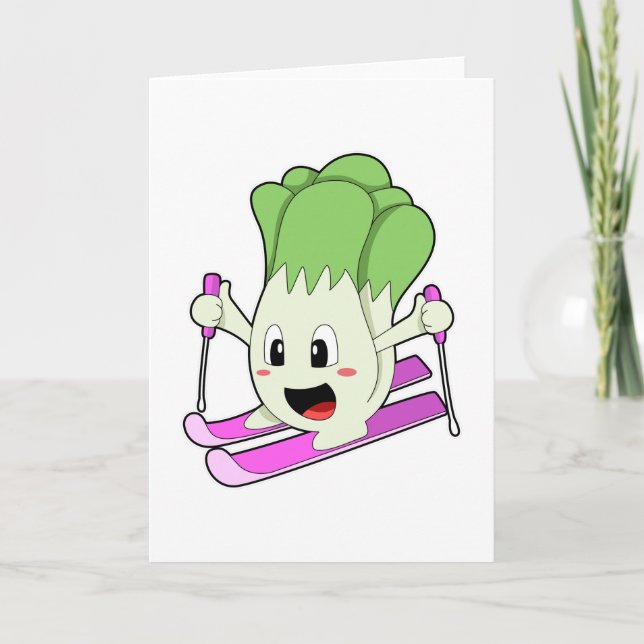 Tarjeta Lechuga como esquiador con esquís (Anverso)