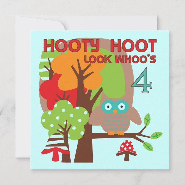 Tarjeta Lechuza 4 camisetas y regalos de cumpleaños de T (Anverso)