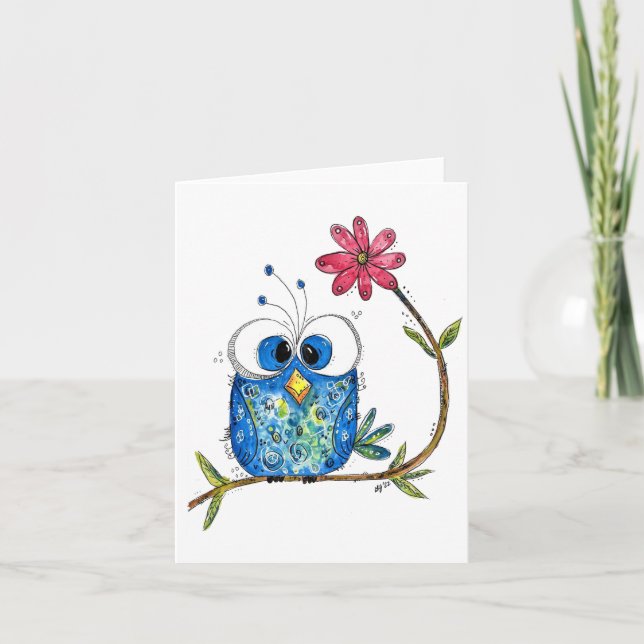 Tarjeta Lechuza azul caprichosa (Anverso)