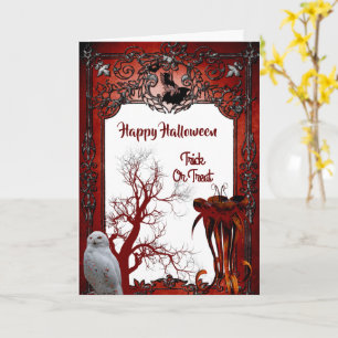 Tarjeta Lechuza Blanca Halloween Truco O Trato Saludo