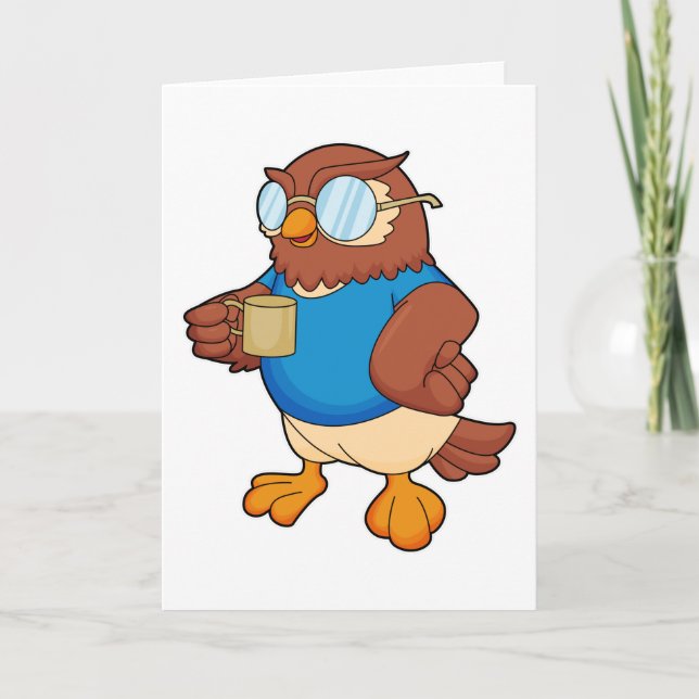 Tarjeta Lechuza con tazón de café (Anverso)