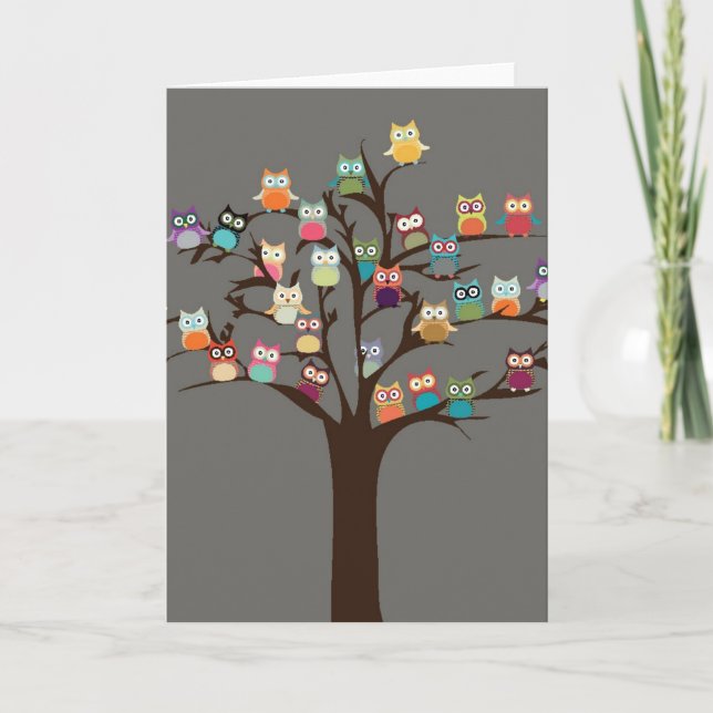 Tarjeta Lechuza Cuta En El Árbol | Fondo (Anverso)